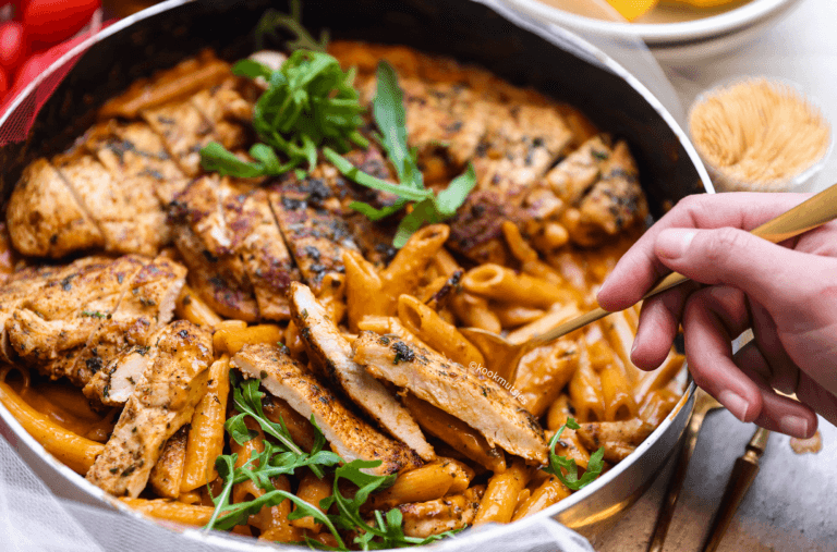 Penne in cheddarsaus met kip