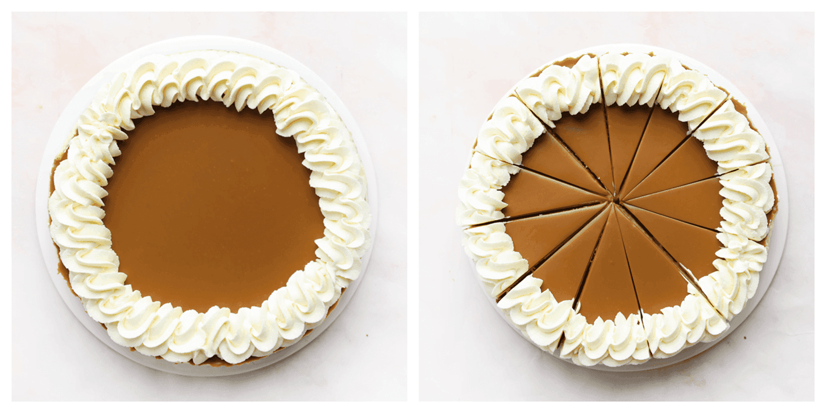 Speculoos cheesecake garneren met room en aansijden in mooie puntjes