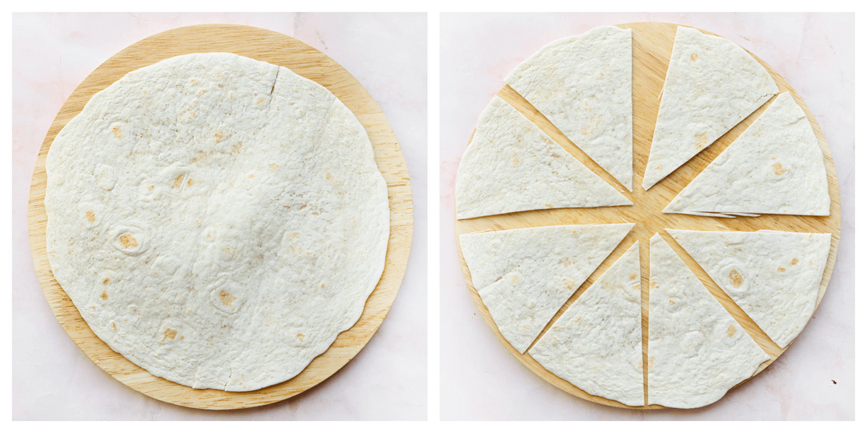 Tortilla wraps snijden in pizza puntjes