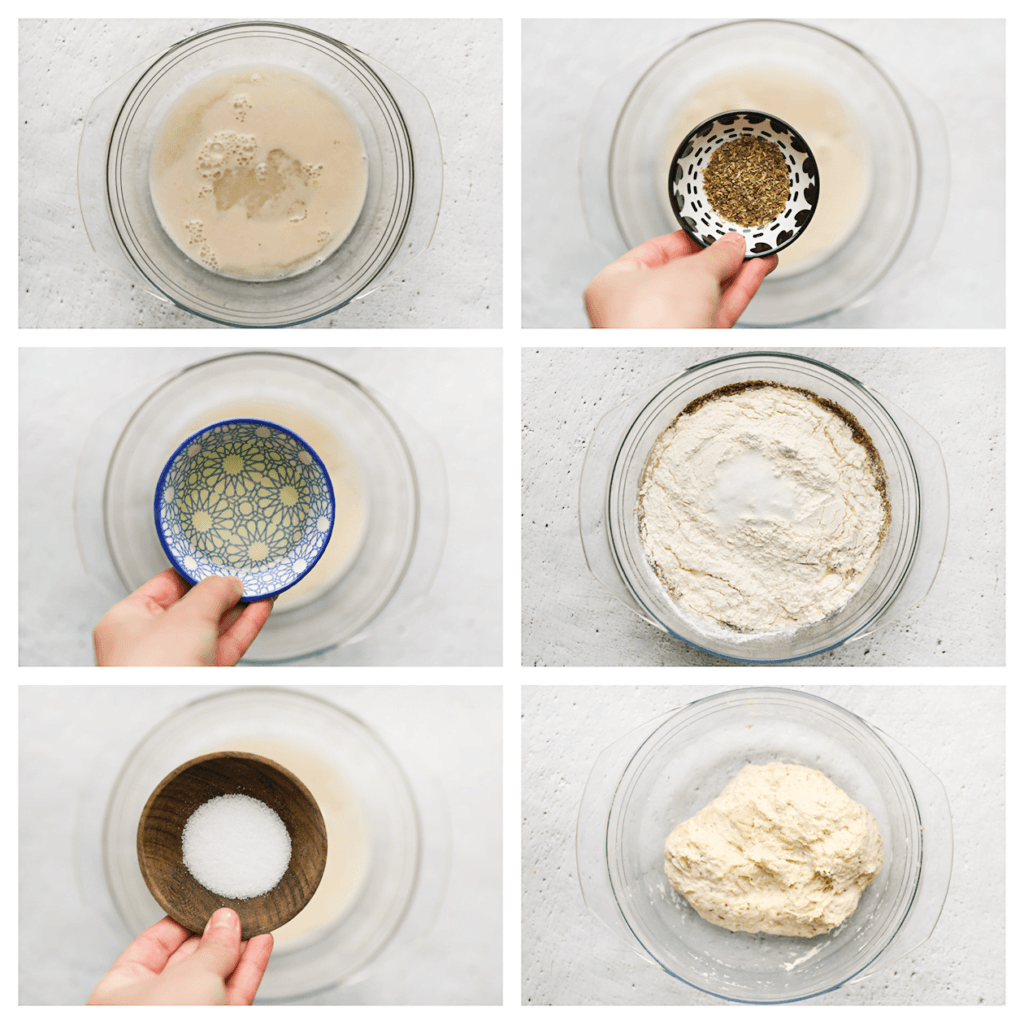 Voeg de zonnebloemolie, Italiaanse kruiden, bloem en het zout toe. Kneed het deeg gedurende 10 minuten tot een geheel. Dek het deeg af en laat het 1 uur rijzen op een warme plek in huis, of totdat het in formaat is verdubbeld.