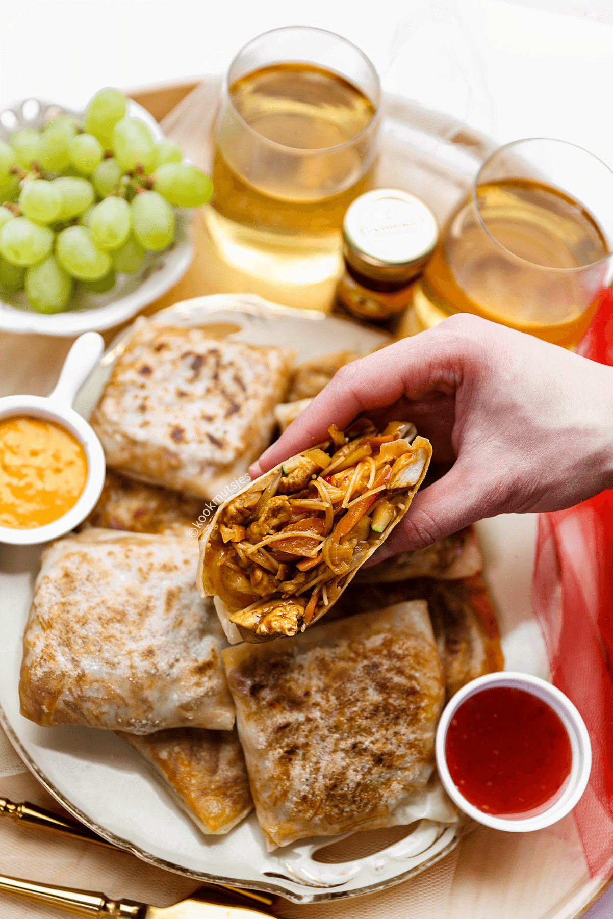 Kip loempiapakketjes eindresultaat Kookmutsjes