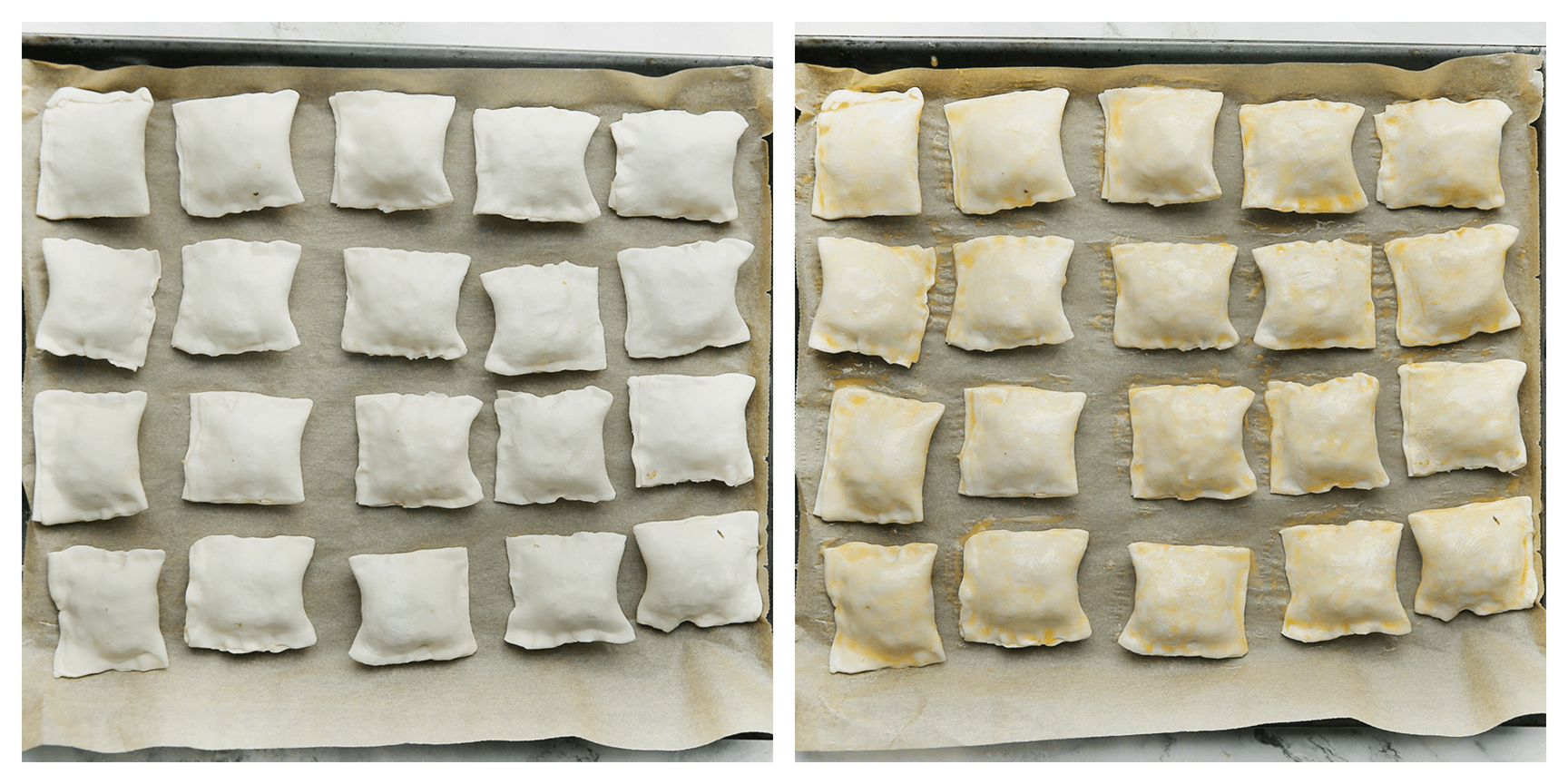 Kippakketjes besmeren met eigeel