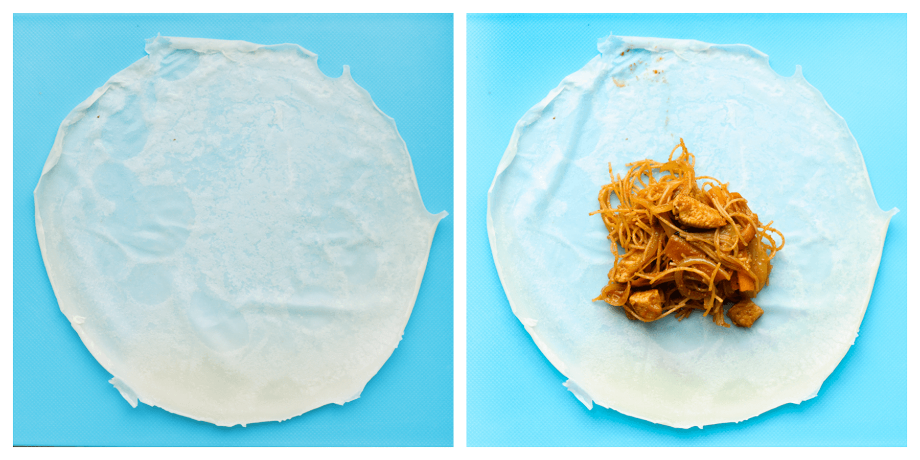 Loempiavel vullen met het kipmengsel