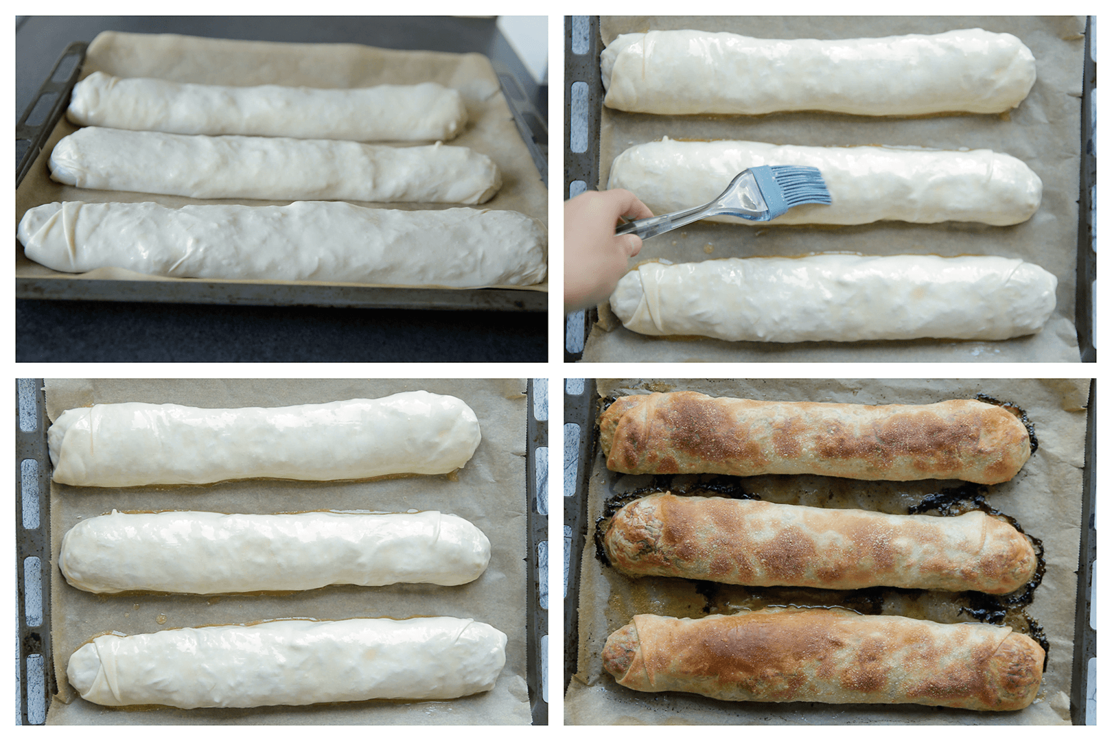 Staafjes gevuld met kip bakken in de oven