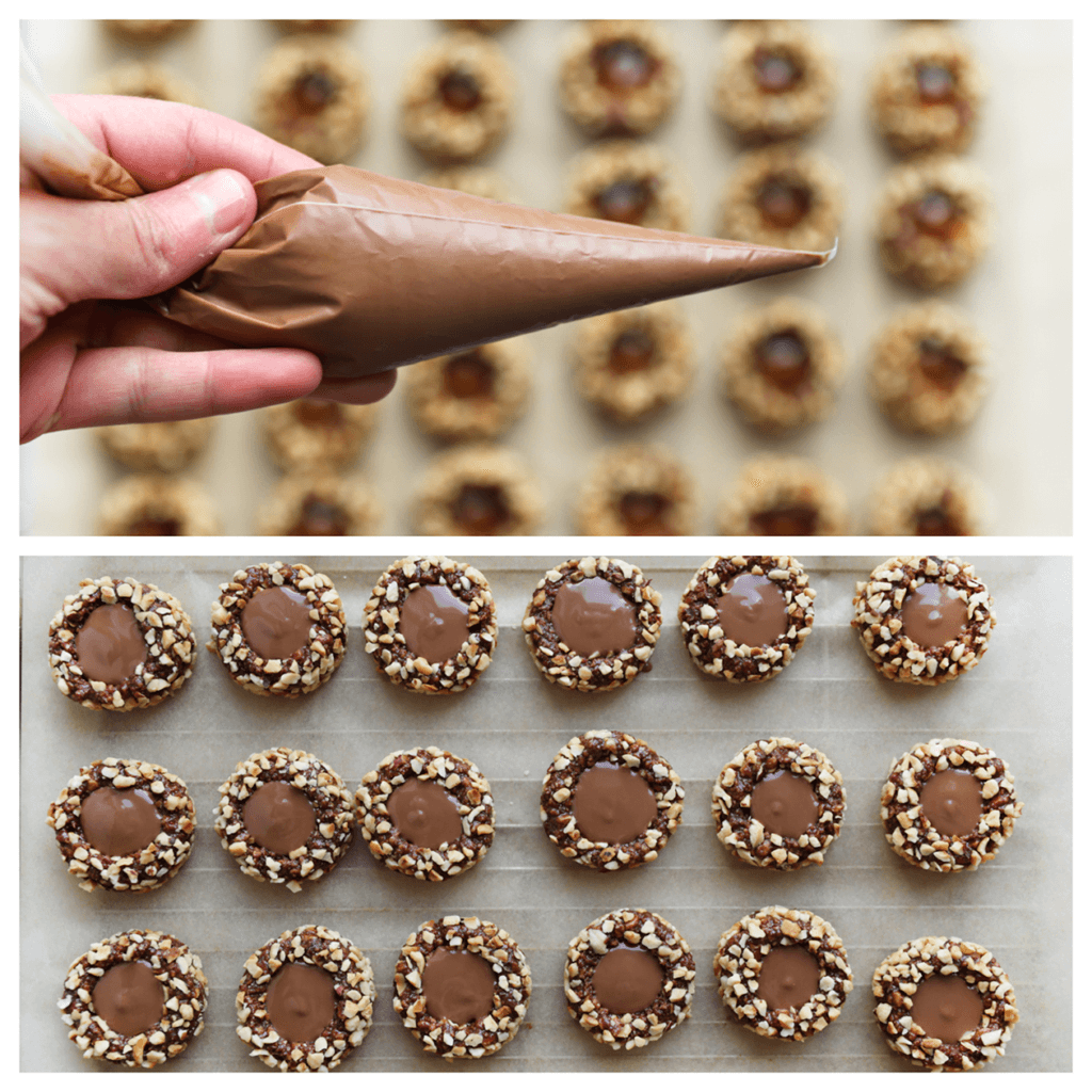 Vul de gaten met een laagje gesmolten melkchocolade. Leg de chocolade bonbons 30 minuten in de vriezer of totdat de chocolade hard is geworden.