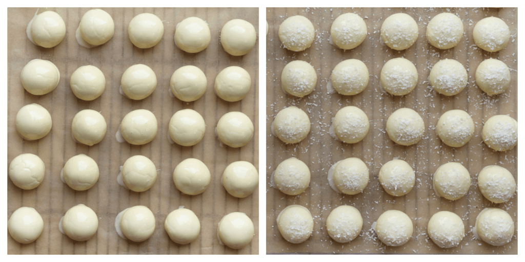 Garneer met geraspte kokos.