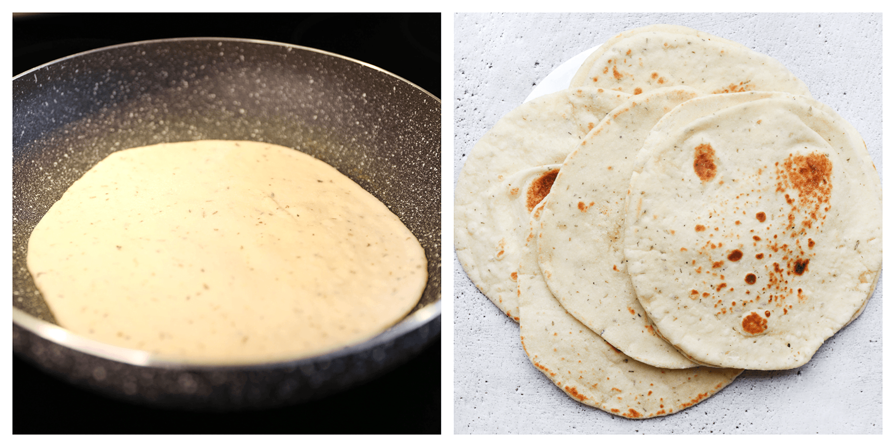 Platte broodjes gaar bakken aan beide kanten