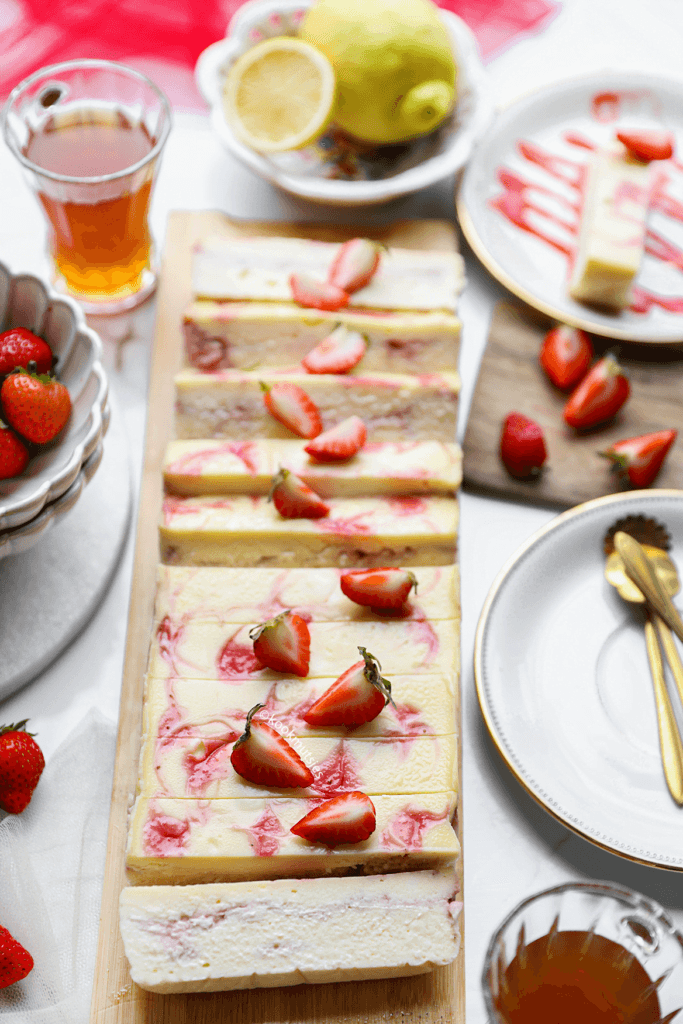 Aarbeien cheesecake eindresultaat Kookmutsjes