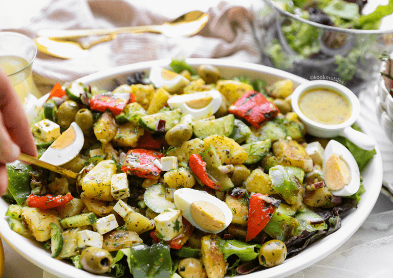 Aardappelsalade met honing-mosterdsaus