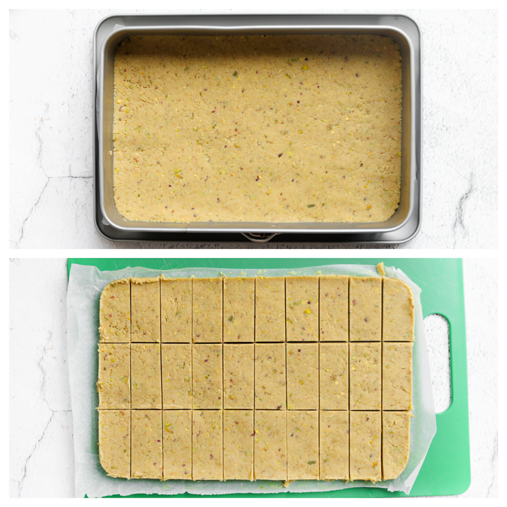 Snijd het koekjesdeeg in rechthoeken of in de gewenste vorm.