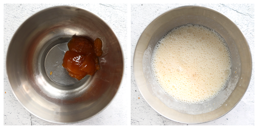 Doe de abrikozenjam, melk en het oranjebloesemwater in een kom. Mix tot een geheel.