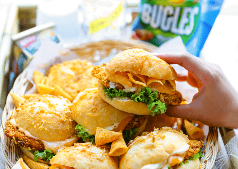 Bugles Chicken Burger with Hamburger Bread