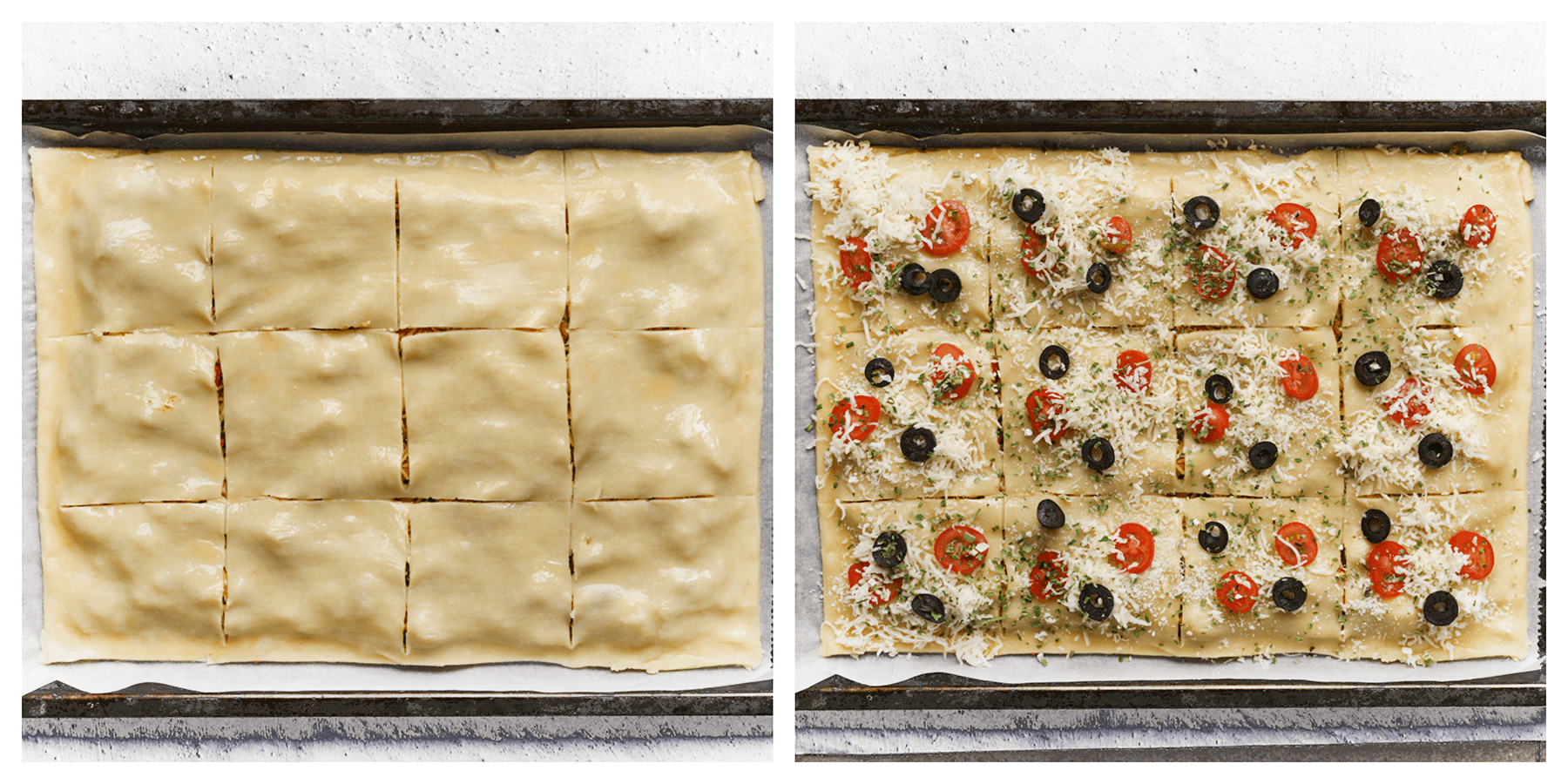 Deeg snijden in stukken en garneren