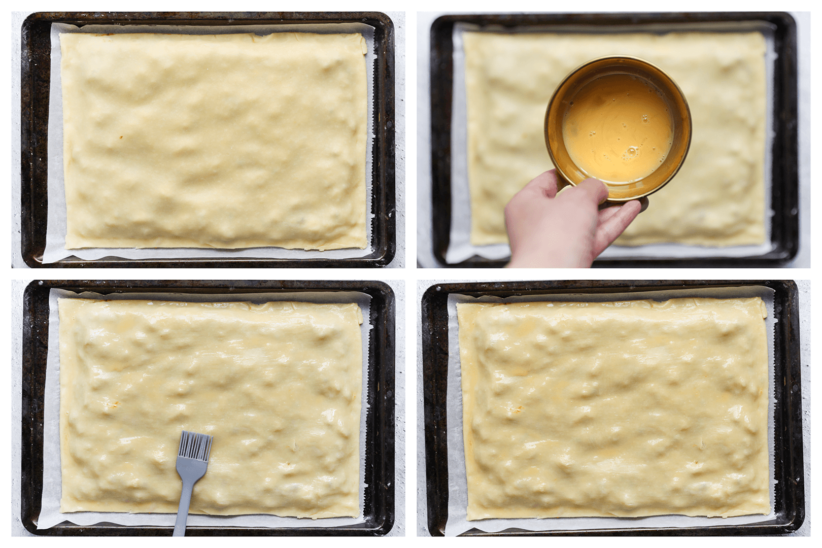 Deeg volledig bestrijken met het ei