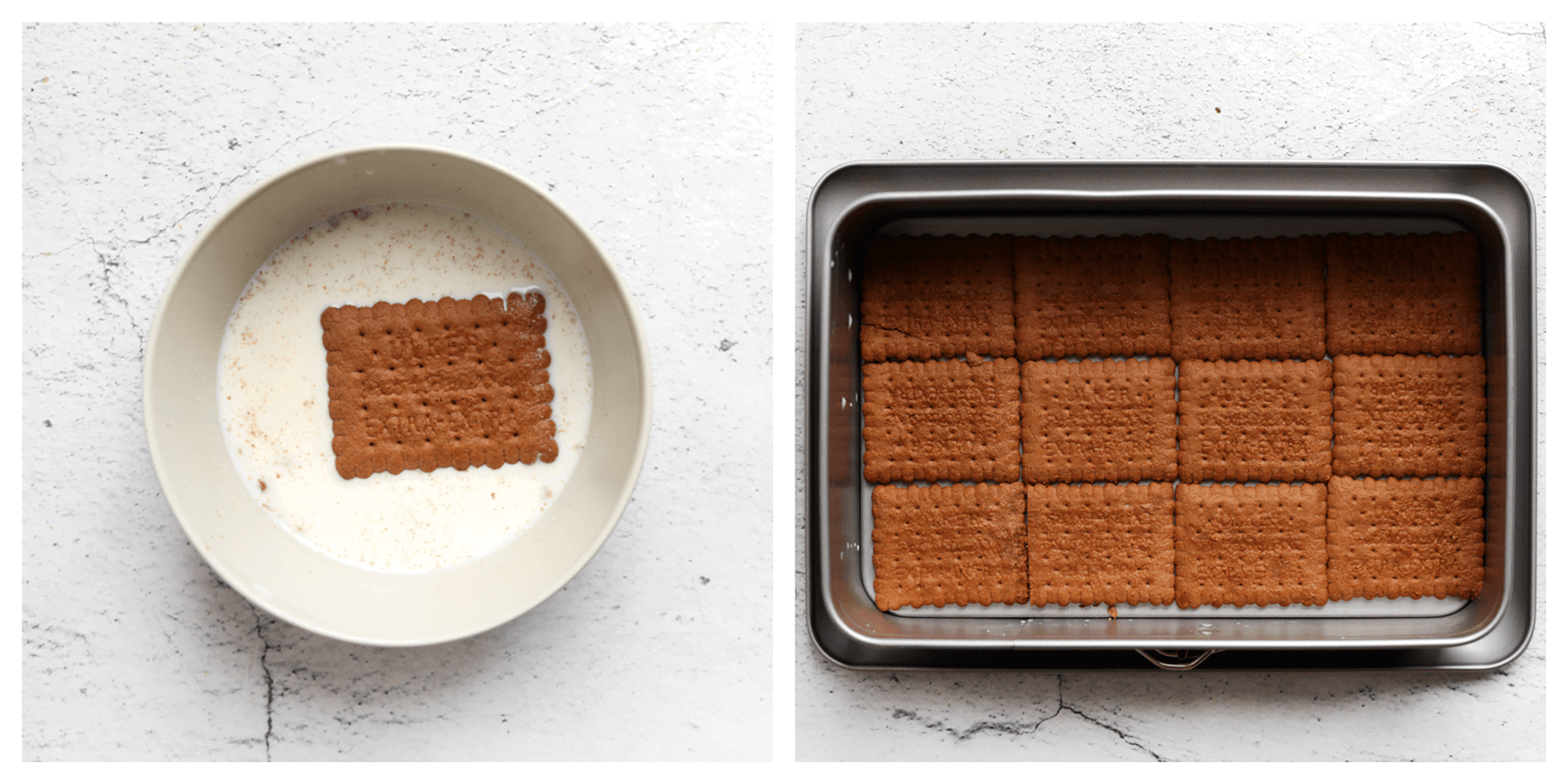 Thee biscuit cacao door de melk halen en verdelen over de bodem van een springvorm