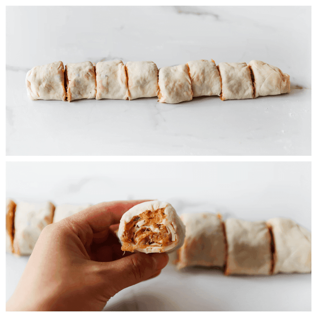 Snijd het deeg in stukken.