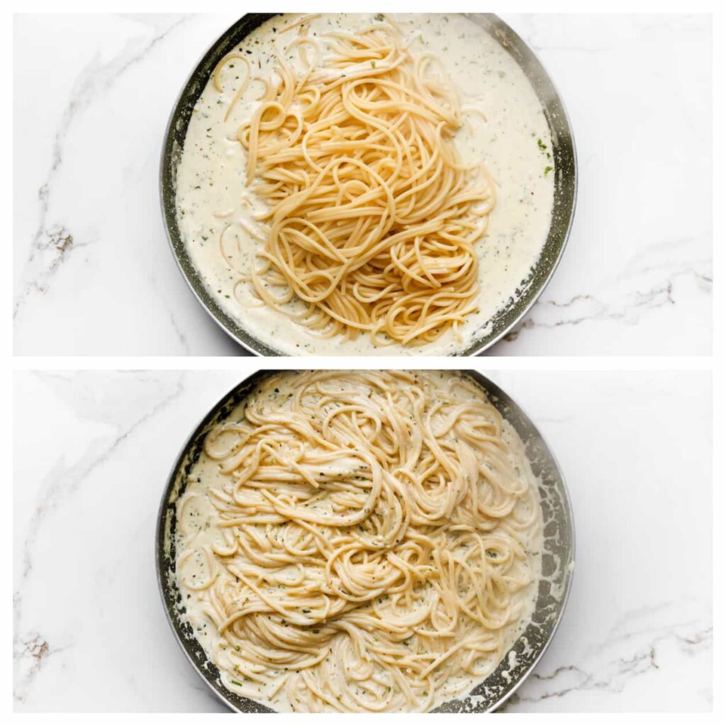 Spaghetti In Kruiden Roomsaus Met Garnalen Kookmutsjes