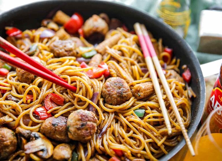 Spaghetti met Zalmballetjes en Groenten