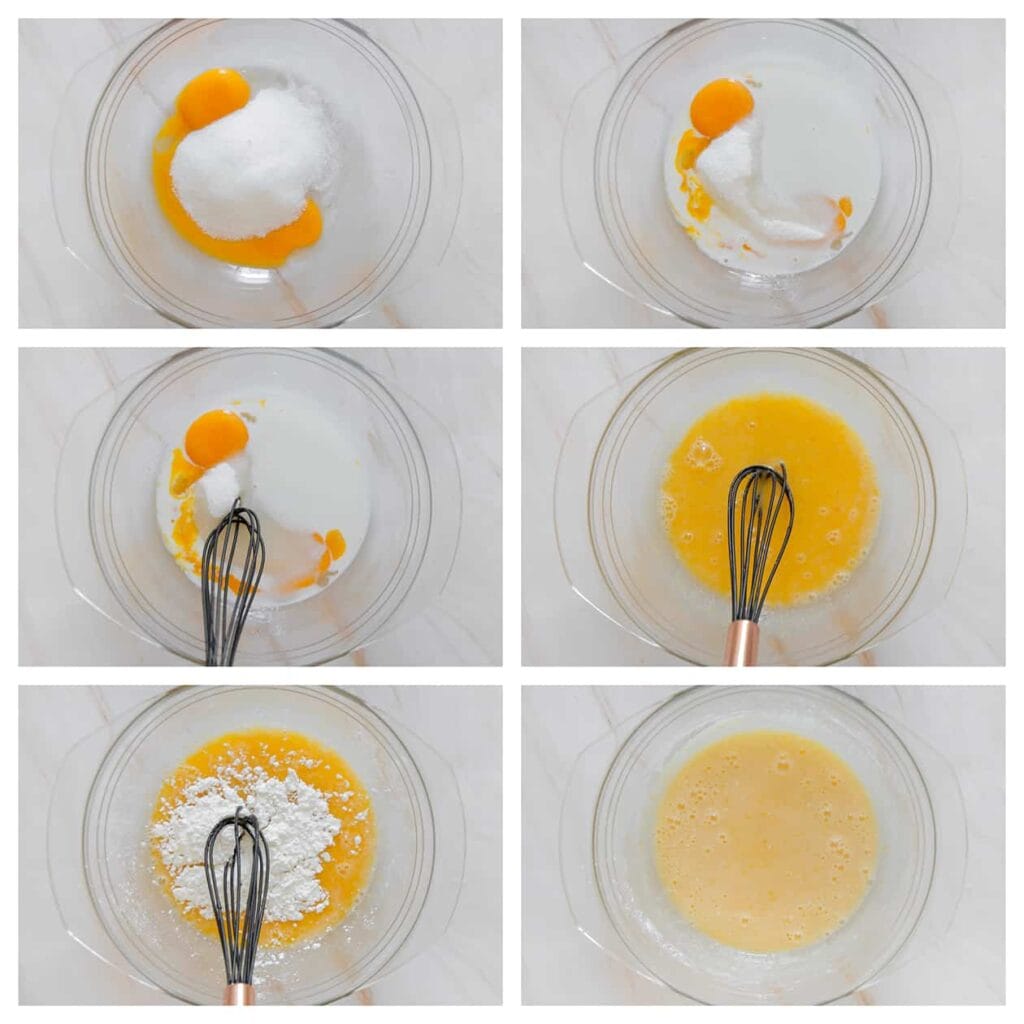 Doe het eigeel, de suiker en vanillesuiker in een kom en mix gedurende 1 minuut. Voeg de ma&iuml;zena en 75 ml melk toe, en mix tot een glad geheel.