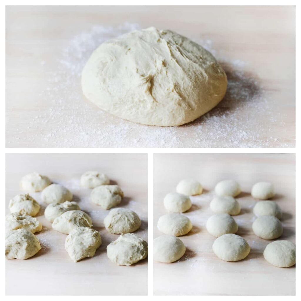 Verdeel het deeg in 12 gelijke stukken van 83 gram per stuk.