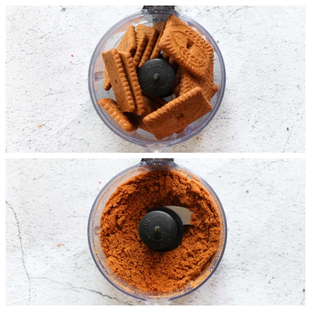 Doe de speculooskoek in een hakmolen en maal fijn.