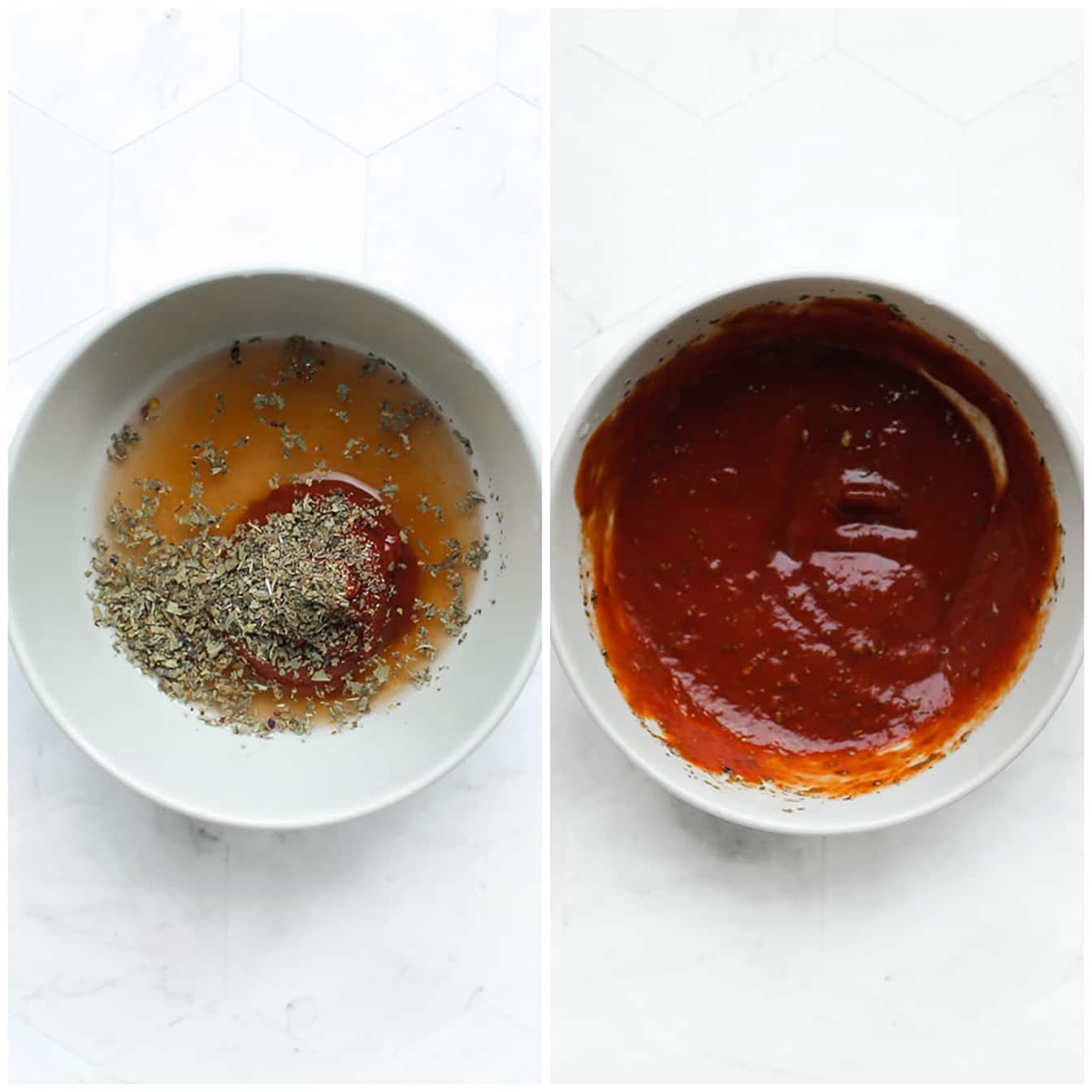 Tomatensaus mengen in een kom