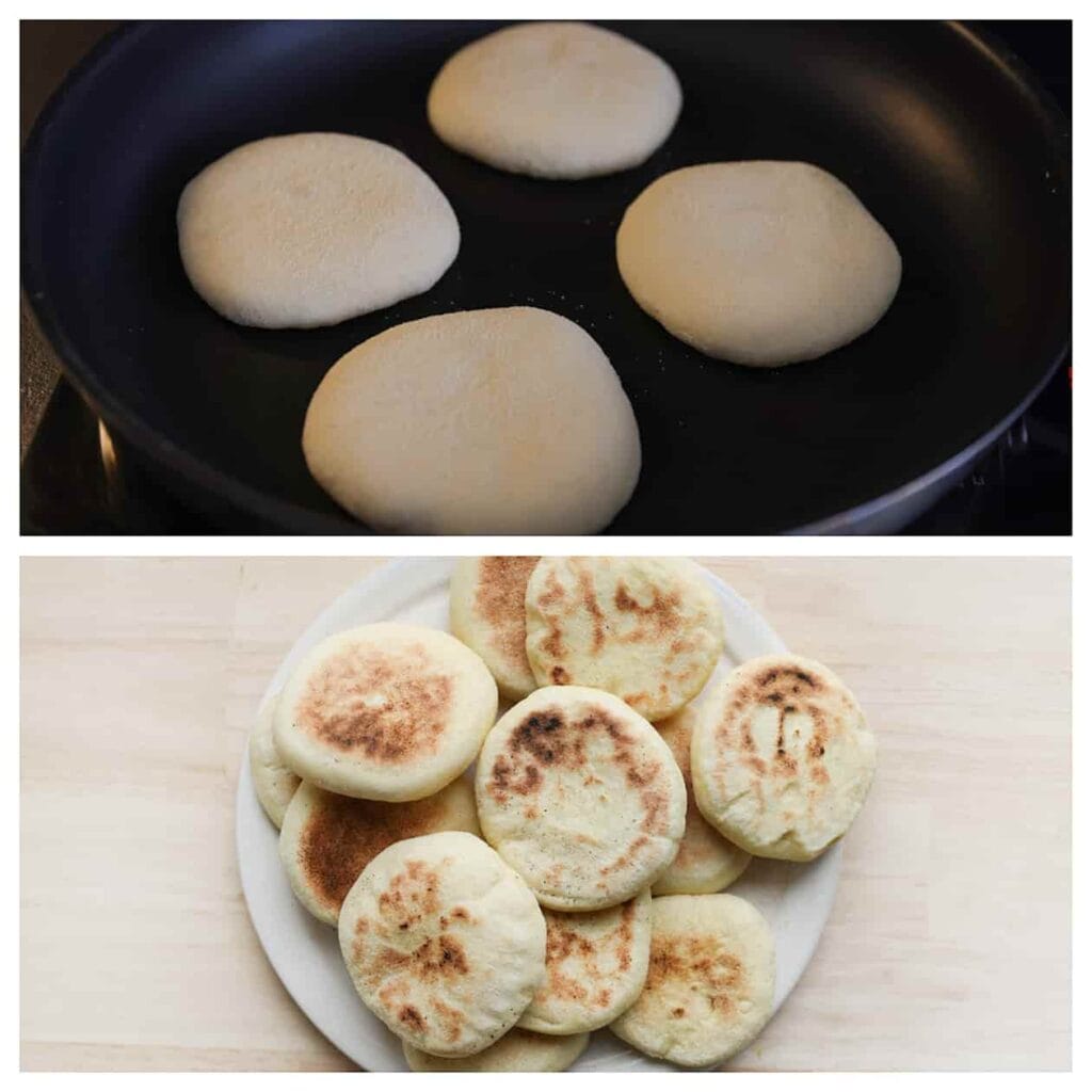 Verhit een koekenpan met een dikke bodem op matig vuur. Bak de broodjes een paar minuten aan elke kant.