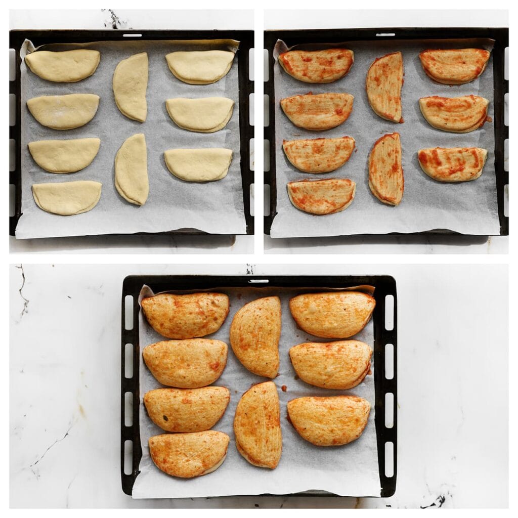 Leg de deegbolletjes op een bakplaat bekleed met bakpapier. Smeer ze in met het kipsausmengsel en laat ze 30 minuten rijzen, of totdat ze in formaat zijn verdubbeld.