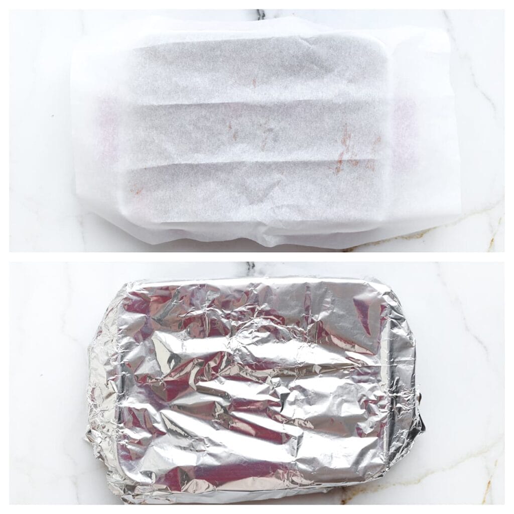 Bedek de ovenschaal met een vel bakpapier en daarover aluminiumfolie. Plaats de schaal in een voorverwarmde oven op 220 &deg;C en bak 30-40 minuten, of totdat de zoete aardappel gaar is.