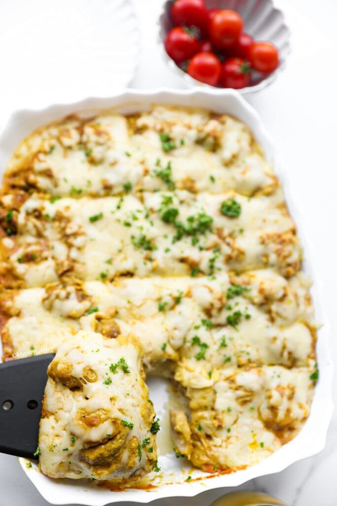 Kip Ovenschotel met Kokosmelk en Aardappelpuree eindresultaat Kookmutsjes