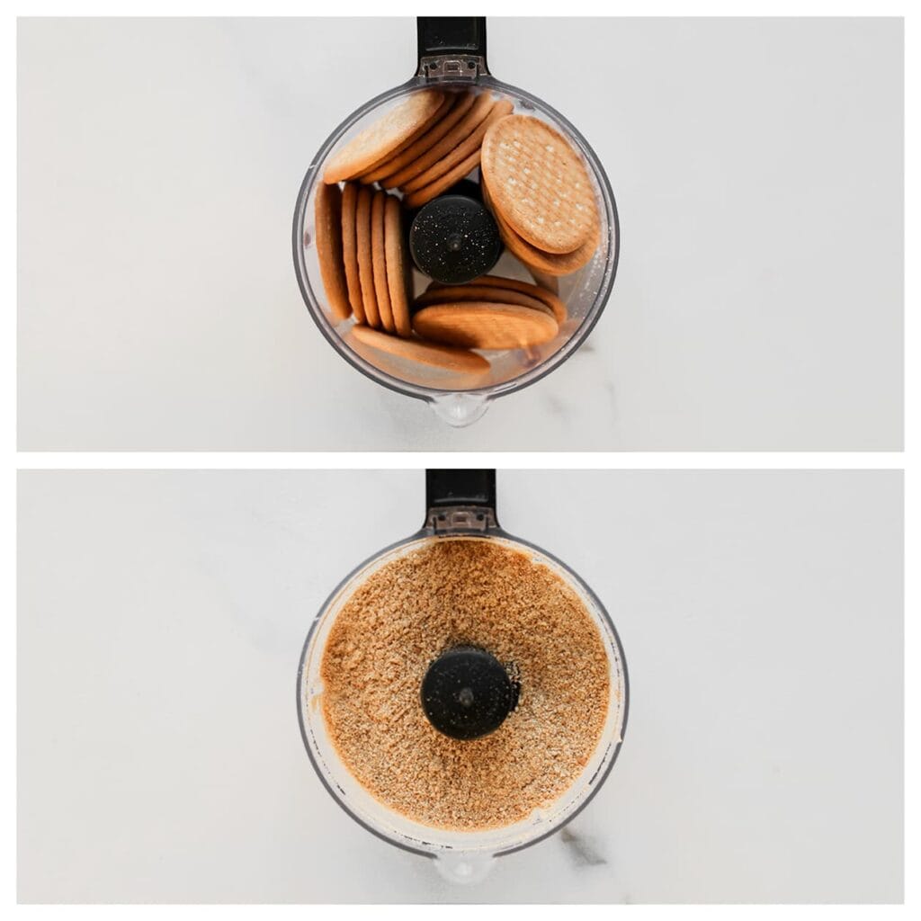 Maal de maria biscuit fijn in een hakmolen.