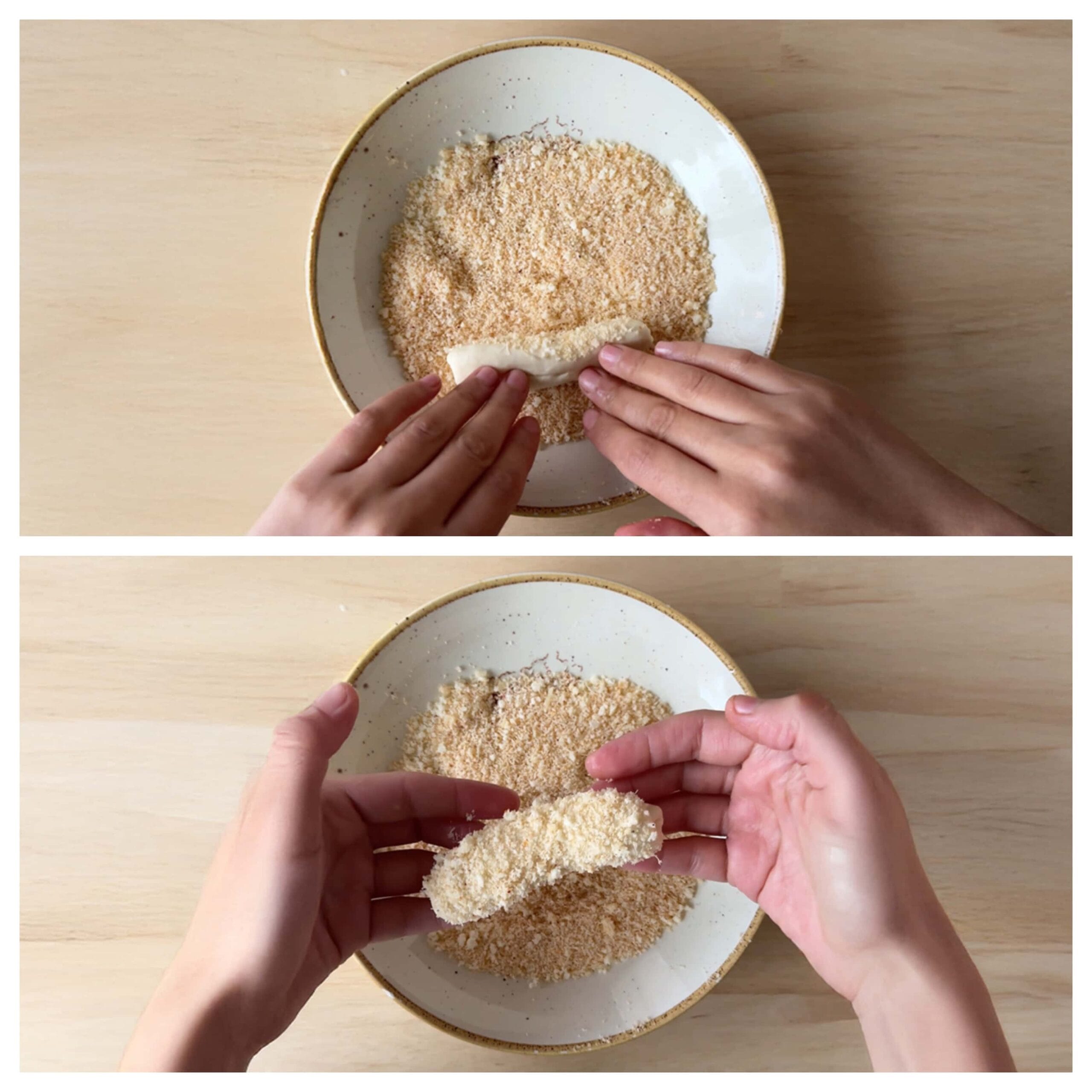Broodjes door het Parmezaanse mengsel halen