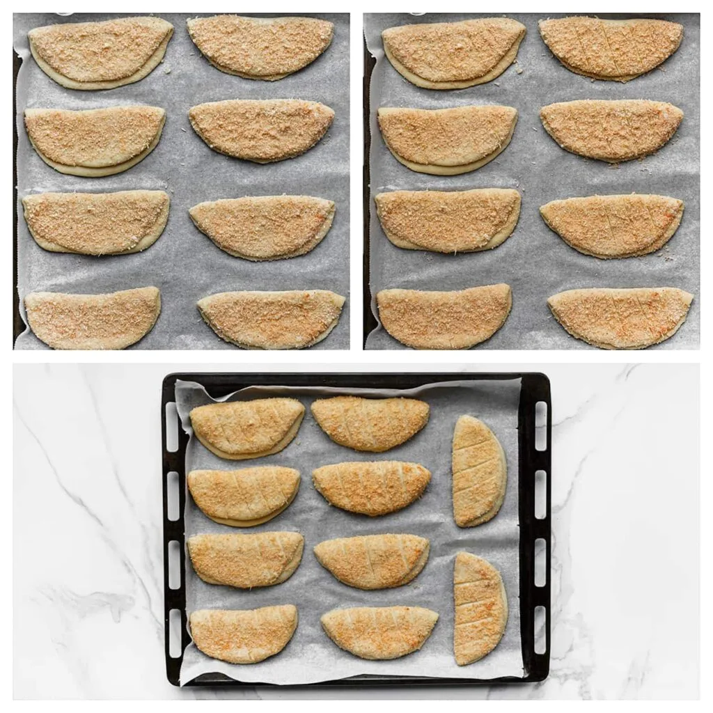 Leg het deeg op een bakplaat met bakpapier en maak enkele sneetjes in de bovenkant. Laat 30 minuten rijzen of tot het in omvang is verdubbeld.