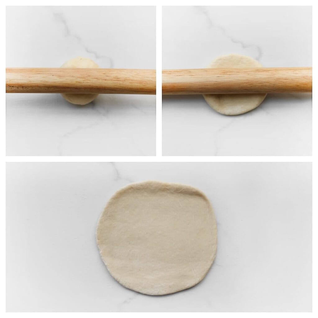 Neem een bol deeg en rol deze uit tot een cirkel.