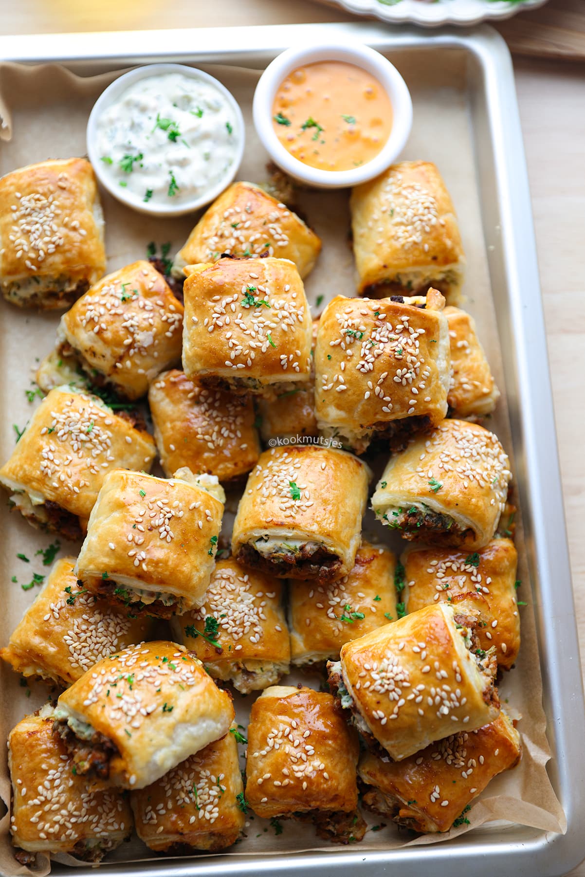 Ricotta-Gehakt Bladerdeeghapjes eindresultaat Kookmutsjes