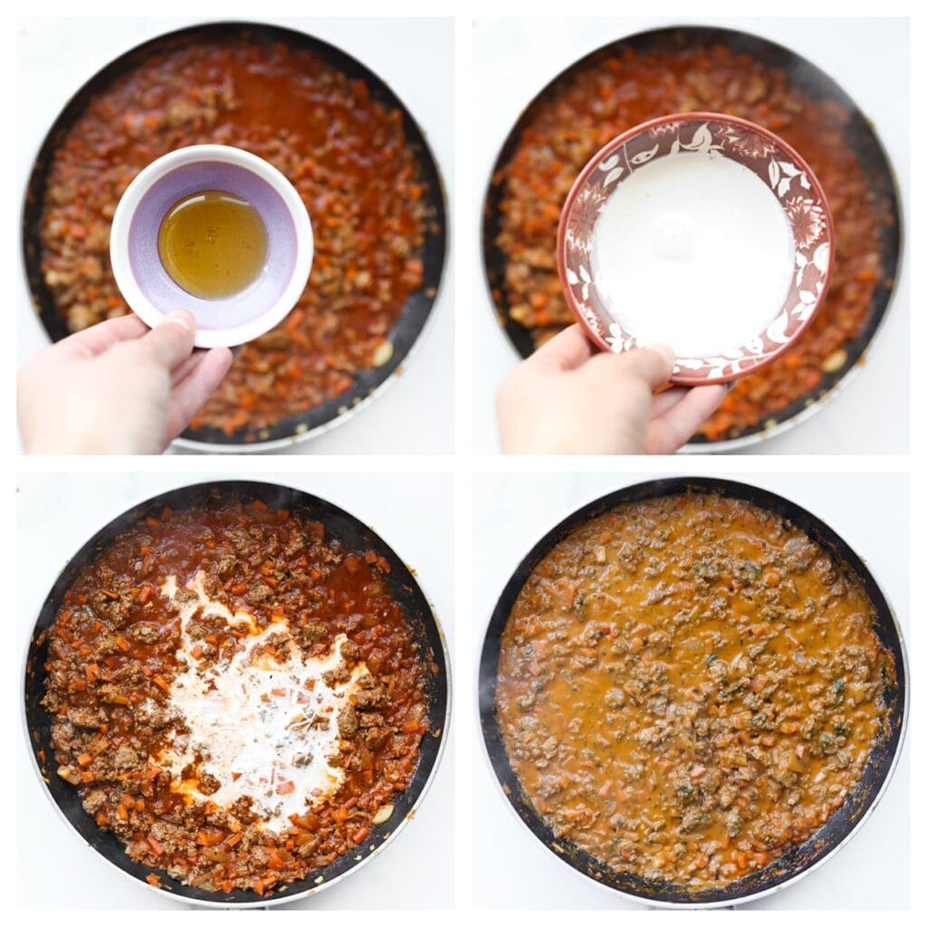 Roer daarna de honing en slagroom erdoor. Laat de saus 5–7 minuten pruttelen, of tot deze is ingedikt. Breng op smaak met zout.