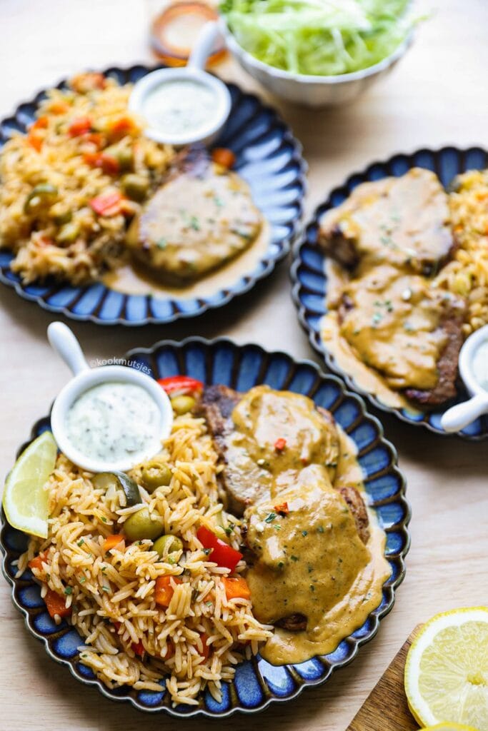 Rijst met Ossenhaas en Pepersaus eindresultaat Kookmutsjes