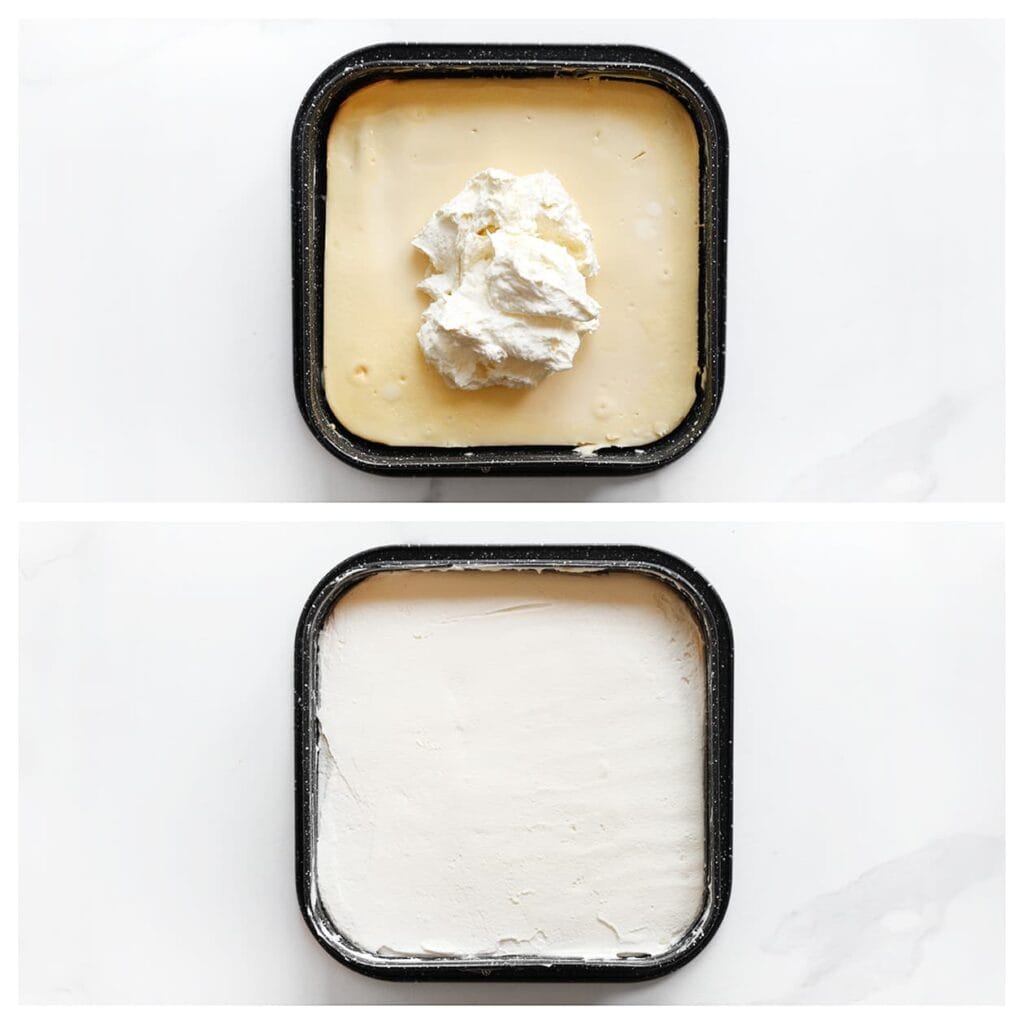 Verdeel de room gelijkmatig over de cheesecake.