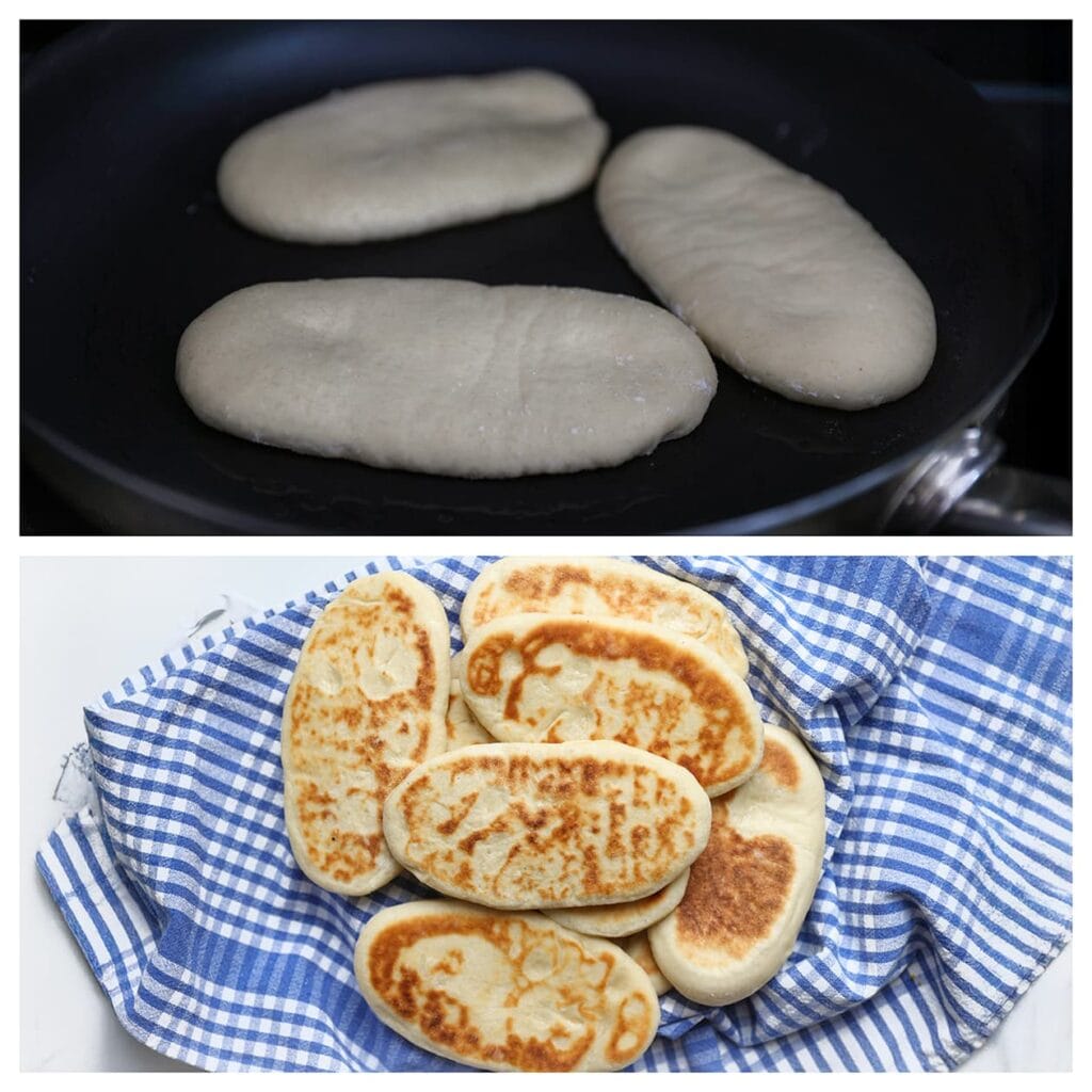 Verhit een koekenpan met een dikke bodem op matig vuur. Bak de broodjes een paar minuten aan elke kant. Dek de broodjes af met een schone theedoek. Zo blijven ze heerlijk zacht.