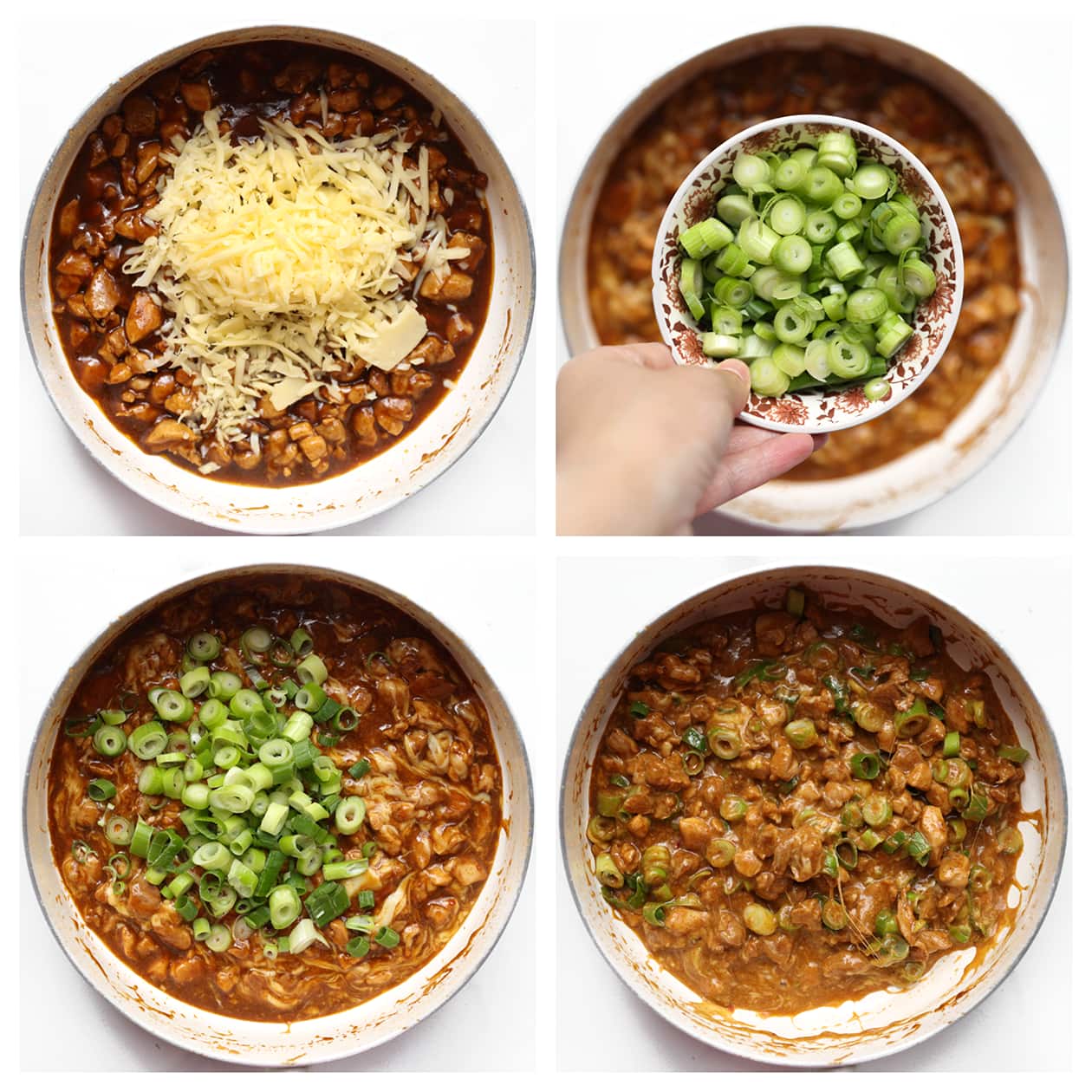 Kaas en lente ui toevoegen aan het kipmengsel