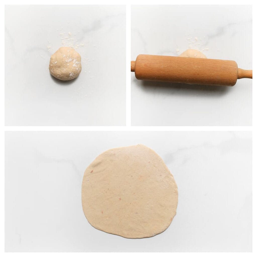 Rol een bol uit tot een platte ronde lap. 