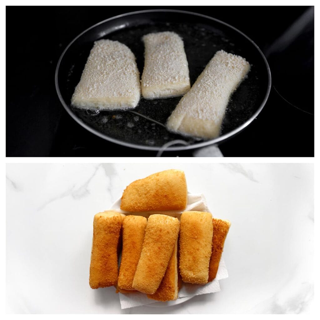 Verhit een koekenpan met een laagje zonnebloemolie tot 175 &deg;C. Bak de broodjes aan beide kanten goudbruin. Laat uitlekken op keukenpapier.