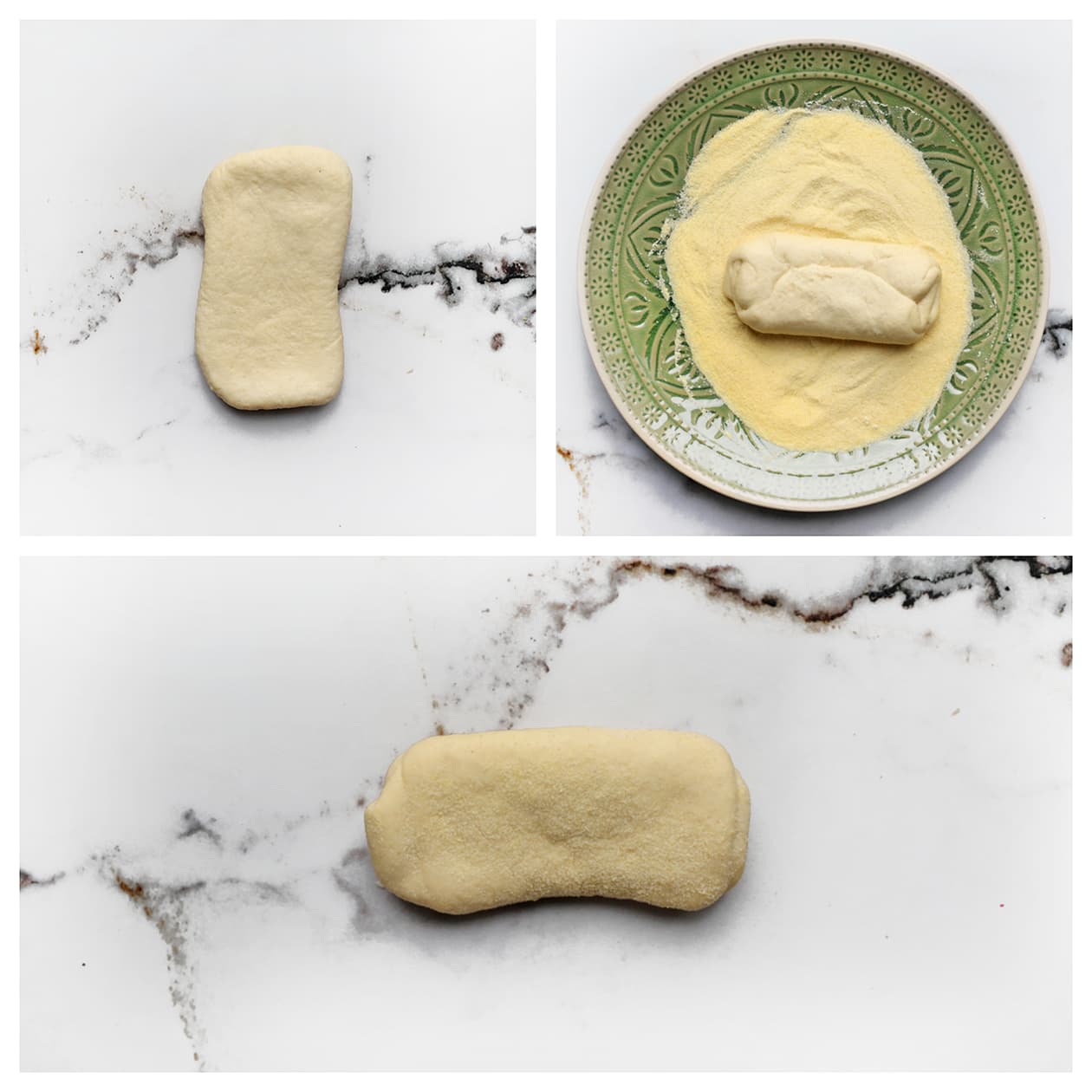 Deeg door de fijne griesmeel halen