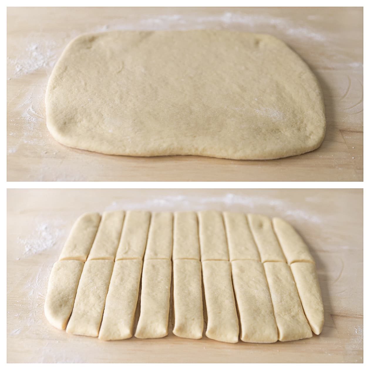 Deeg snijden in stukken