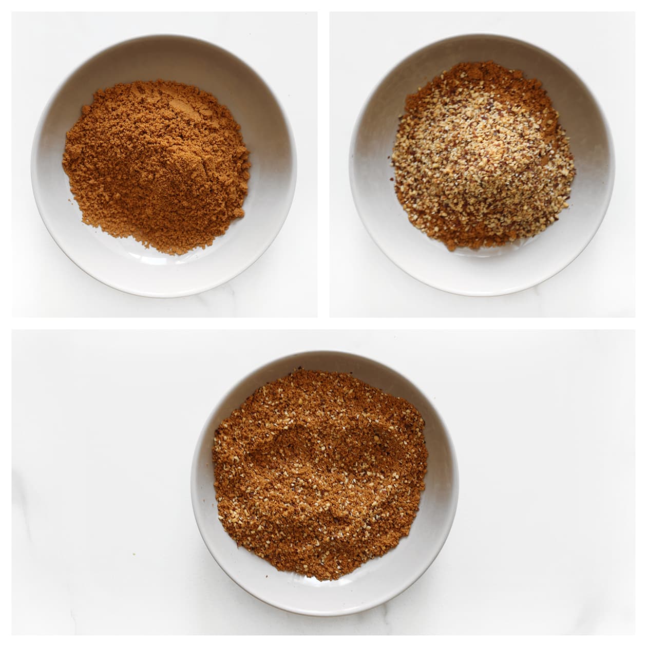 Fijngemalen Biscoff mengen met noten in een kom