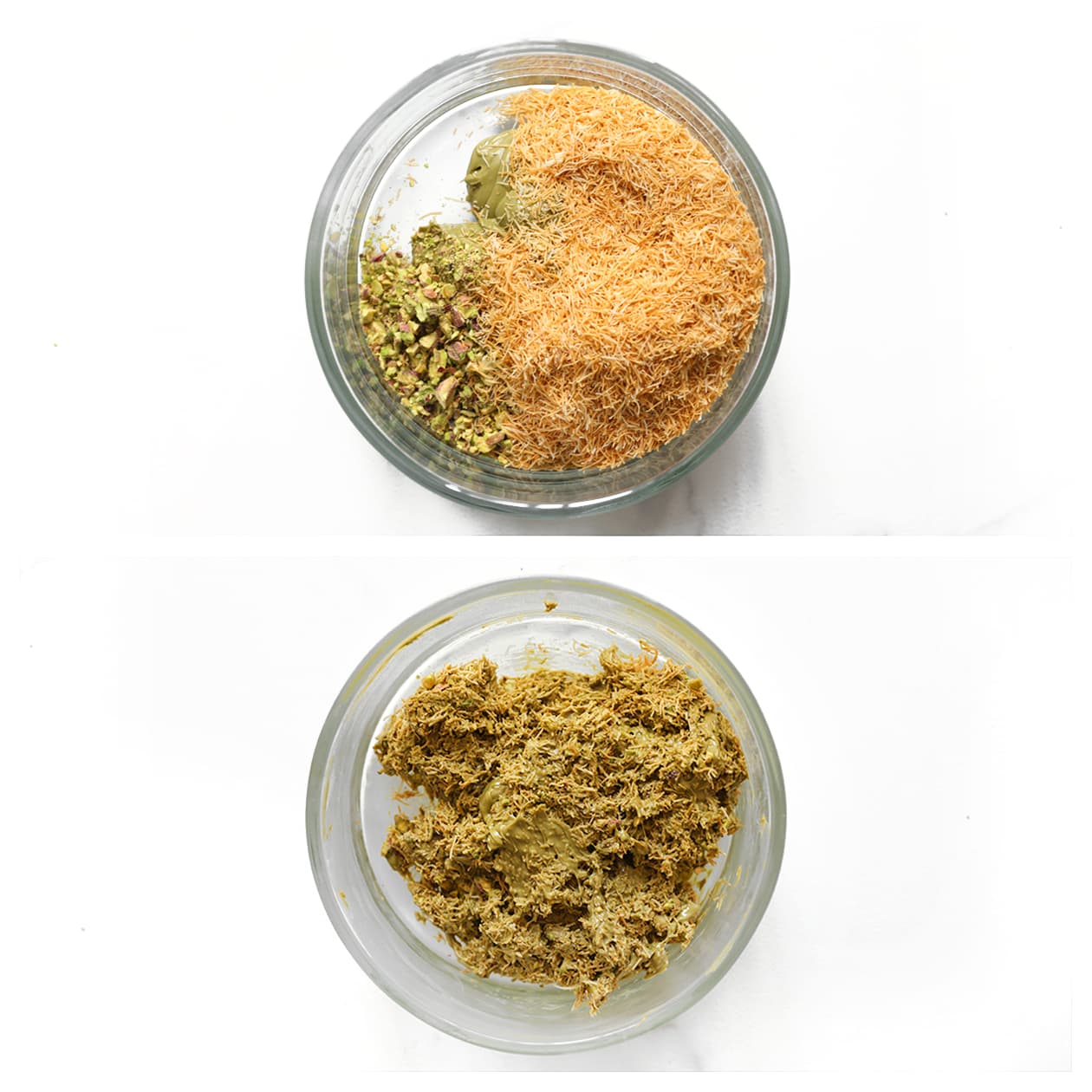 Pistachepasta mengen met de kataifi