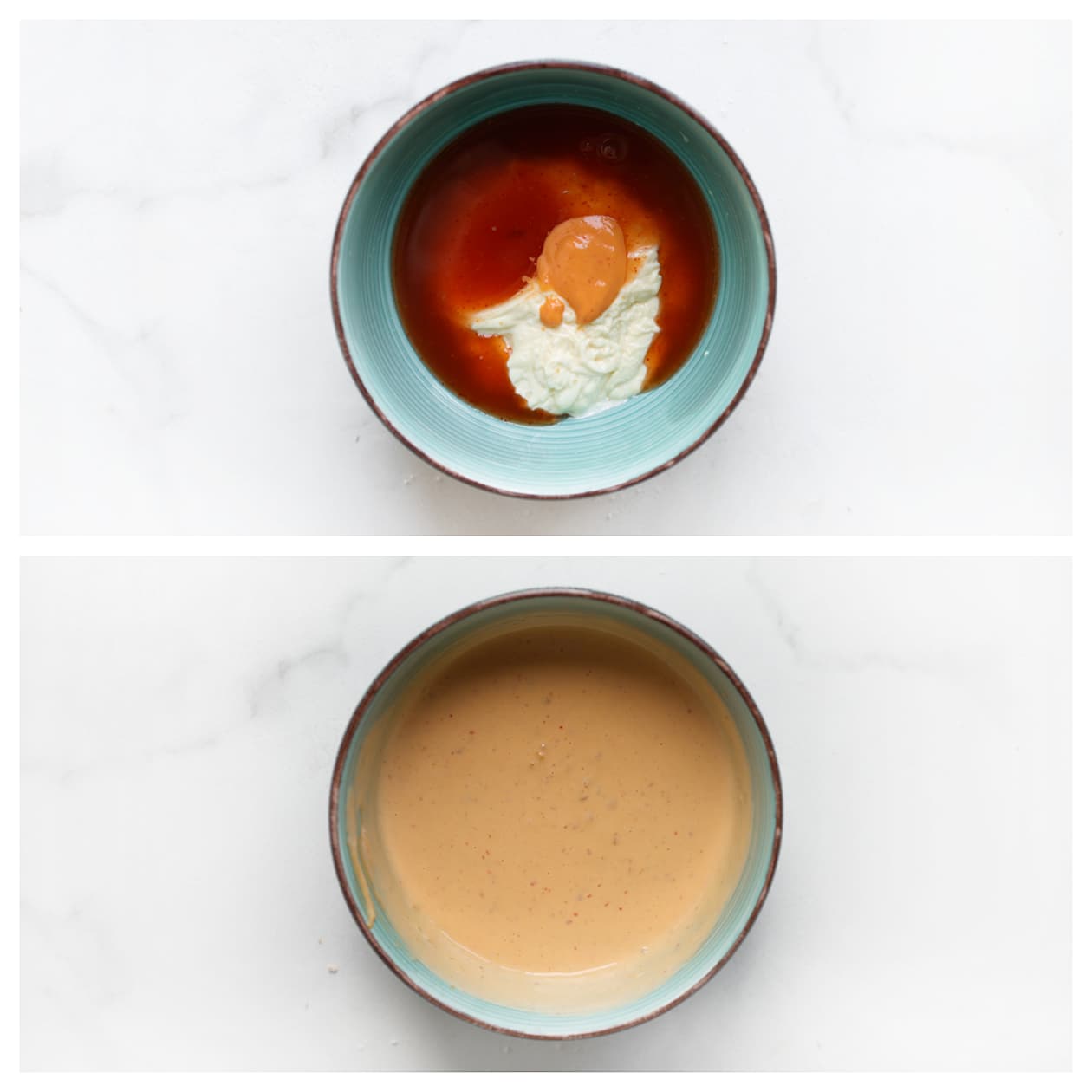 Saus mengen in een kom