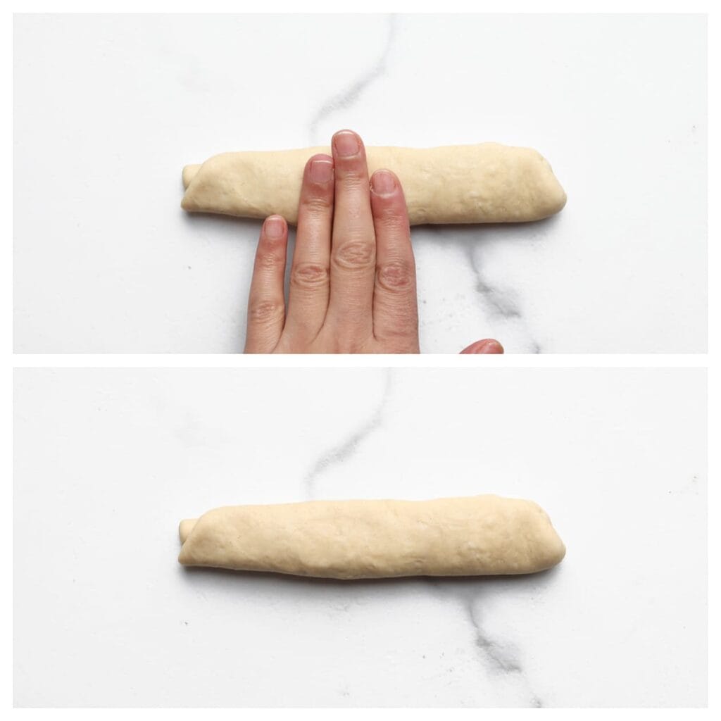 Druk het deeg lichtjes plat.