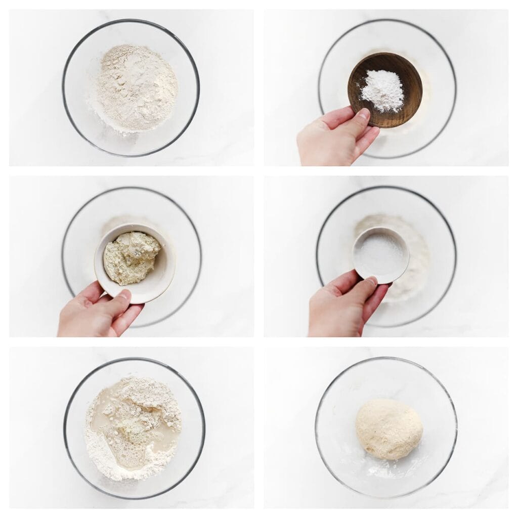 Doe de bloem, het bakpoeder, de kruidenroomkaas, het zout en water in een diepe kom. Kneed 10-12 minuten tot een samenhangend deeg. Dek af en laat het deeg 10 minuten rusten.