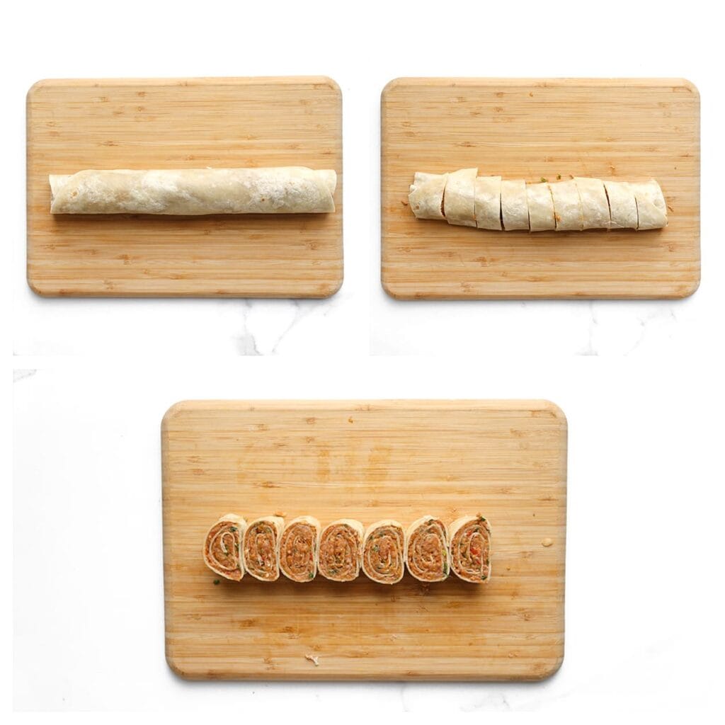 Leg de rol op een snijplank en snijd in gelijke stukken van 2&ndash;3 cm. Leg de stukjes plat.